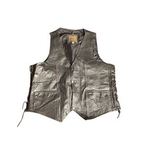 Vintage 90s Genuine Leather Club Biker Vest Motorcycle Lace Up Sides Size 40
